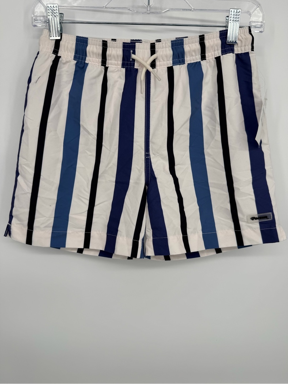 PacSun Kids Vertical Stripe Swim Trunks in White, Navy & Sky Blue